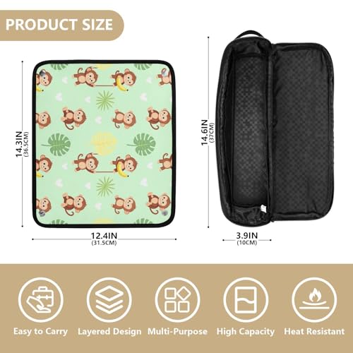 Bolsa de viaje para herramientas de cabello con tapete resistente al calor, organizador para planchas, rizadores y alaciadoras con diseño de mono divertido para mujer miniatura 4