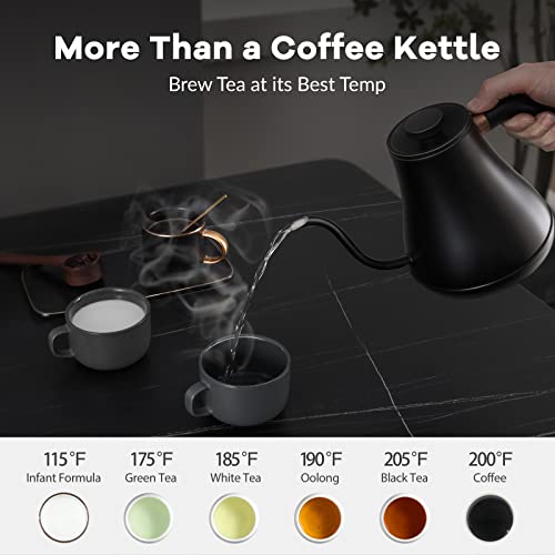 Image of Mecity - Electric Gooseneck Kettle Pour Over Kettle Fast Heating ±1℉ for Coffee, Tea and Formula, Auto Shut-Off, 1200W, 0.8L, Matte Black, Barista Edition