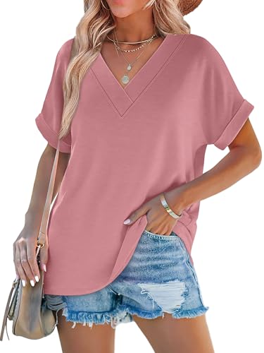 Image of WIHOLL Womens Summer Tops Short Dolman Sleeve Shirts 2026 Fashion V Neck Outfits Clothes