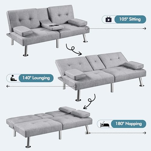 Yaheetech YT-00136942 Convertible Sofa Bed Adjustable Fabric Couch Sleeper Modern Recliner Reversible Loveseat Folding Daybed Guest Bed thumb #5