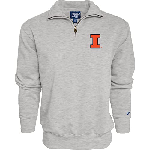 Blue 84 Men's Illinois Illini Quarter Zip Sweatshirt Icon Grey, Grey, Large