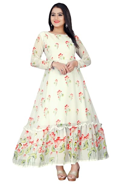 creative sala & banevi Elegant Women's Georgette A-Line Floral Pattern Semi-Stitched Gown Full Sleeve Ethnic Wear, Festive Long Dress for Women & Girls-picture-11