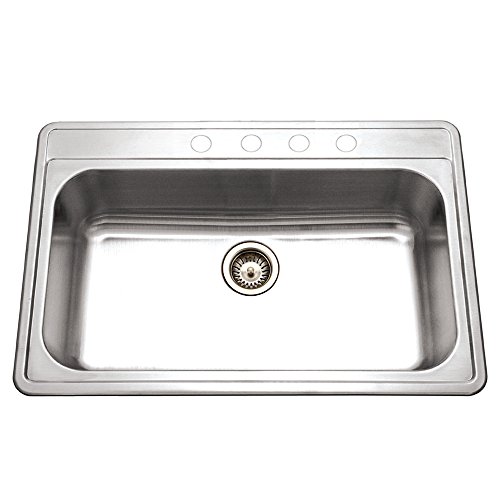 Free Shipping 🛒 Houzer PGS-3122-4-1 Premiere Gourmet Series Topmount Stainless Steel 4-Hole Large Single Bowl Kitchen Sink