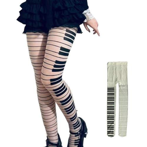 Womens Whimsy Piano Tights Funky Patterned Stockings Emo Goth Whimsy Clothes Y2k Aesthetic Girls Pantyhose patterned tight funky tights