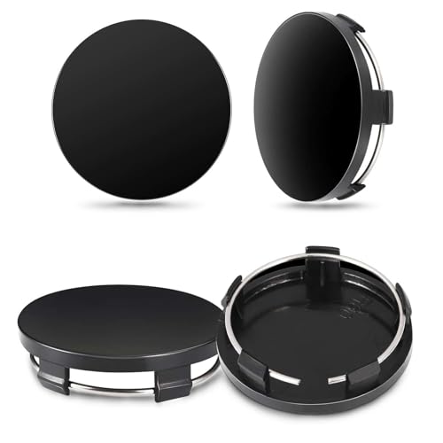 Generic 4Pcs Universal Hub Centre Caps, Polished ABS Plastic, Black, 60mm OD x 56mm ID, VW & Audi Compatible