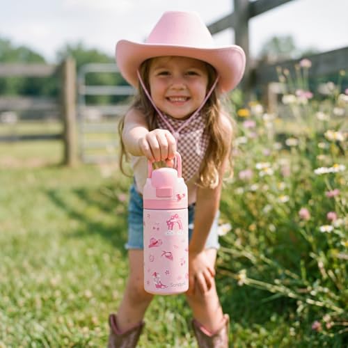 Image of CowGirls Kids Insulated Stainless Steel Water Bottle 16 Oz, Travel Tumbler for School, Sports for Girls, Birthday, Back To School