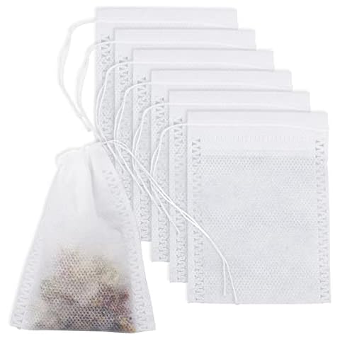 100 Pcs Reusable Tea Bags with Drawstring Cover