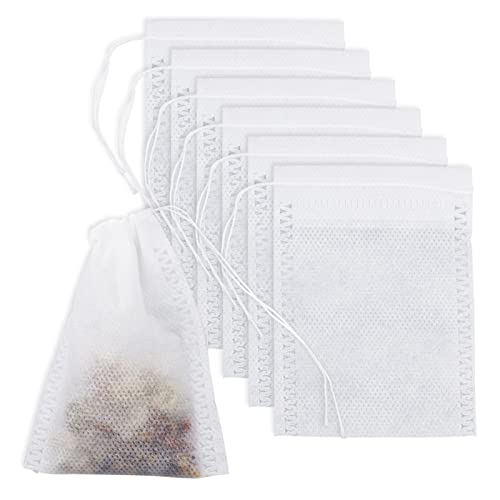 100 Pcs Reusable Tea Bags 9 x 7 cm Empty Tea Bags with Drawstring, Tea Filter Loose Tea Infuser for Tea Spice