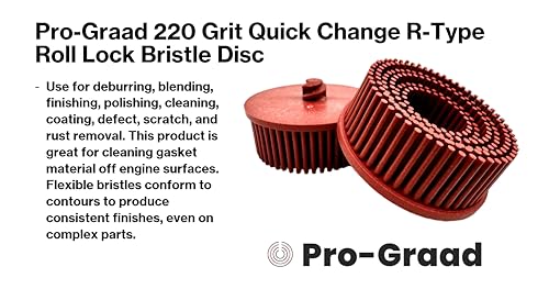 Image of 2 inch 220 Grit Red R-Type Bristle Disc 10 Pack, Ceramic-Aluminum Oxide, Fine Cleaning, Blending, Light Deburring & Pre-Polishing Metal /Wood /Plastic, Quick Change Roll Lock