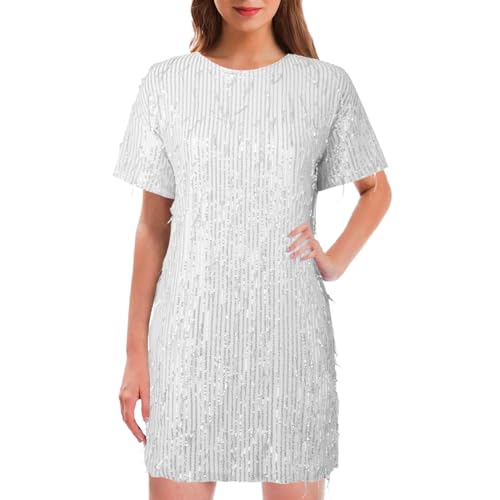 Vestido brillante para mujer, línea A, vestido de fiesta, vestido de cóctel de cintura alta, minivestido de fiesta, vestido de fiesta, vestido de lentejuelas monocolor, vestido de lentejuelas, vestido