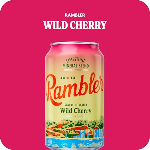 Image of AUTX RAMBLER Sparkling Water, Texas Limestone Mineral Blend, Wild Cherry Flavor, 12-Ounce Cans, Three 8-Packs (24 Cans)