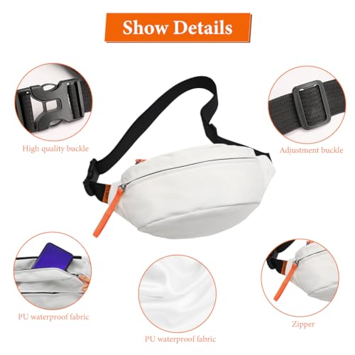 Image of GUSTAVE Waist Bags for Men Women, Fanny Pack Women Cross Body Bag Mens Nylon Shoulder Bag, Money Bag for Commuting, Travel, Outdoor Activities, Cycling(white)
