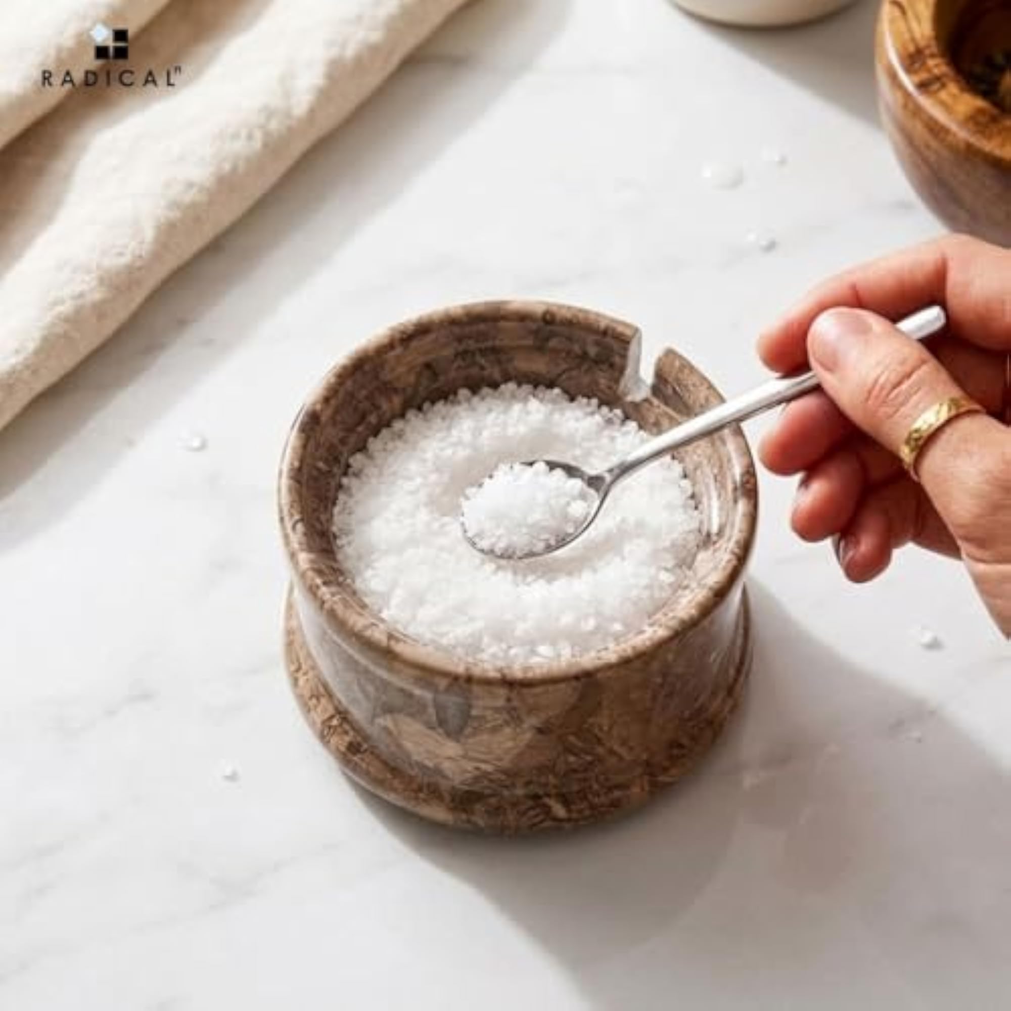 Marble Salt Cellar with Lid, 4 Inches Salt Bowl