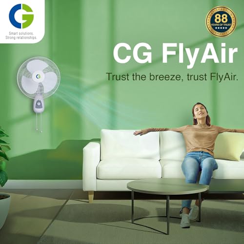 Image of CG Flyair Wall Fan 400mm | Wider angle oscillation | 3 Speed setting | 2 year warranty |Rustproof blades | Elegant design | Cloud White