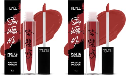 Image of RENEE Stay With Me Matte Lipstick - Mad For Maroon l Transfer Proof, Smudge & Waterproof | Long Stay l Highly Pigmented l Velvety, Matte Finish l Enriched with Vitamin E l Travel Friendly l 5 ml
