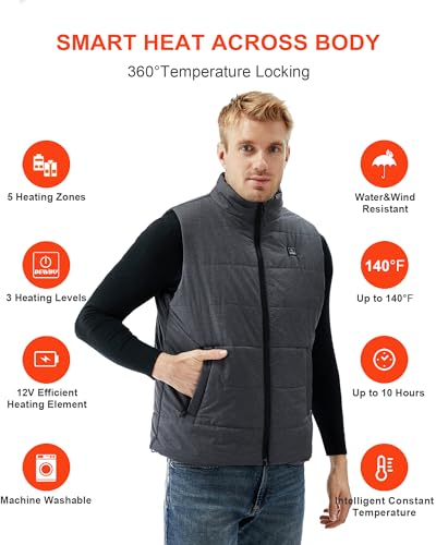 DEWBU Heated Vest for Men with 12V Battery Pack, Multiple Power Supply Methods Lightweight Heated Insulated Clothes3