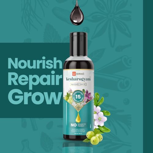 Image of Krishna's Kesharogyam Ayurvedic Hair Oil - 100 ml for Strong Hair with 15 Ayurvedic Herbs | Amla Jatamasi Right hair growth oil| Paraben Free - (Pack of 2)