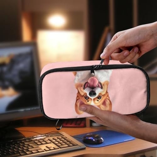 Image of Cute Corgi Girls Pencil Case Large Capacity,Pink Pencil Pouch for Kids Adorable Pencil Bag for Preschool Children Multifunction Pencil Container with Pen Slot for Back to School Gifts