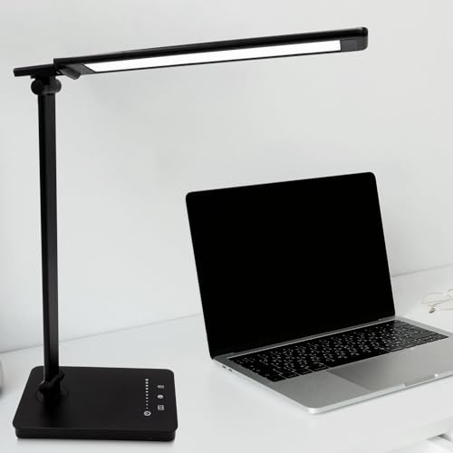 Qualore Lámpara Escritorio, Flexo Led Escritorio con 5 Niveles de Brillo y 5 Modos, Carga USB-C, Temporizador, Cuidado Ojos, Función de Memoria, Control Táctil, Luz Nocturna Mesita Studiar Infantil
