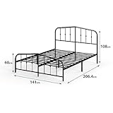 Zinus Heidi Bett 140x200 cm - Höhe 31cm mit Stauraum unter dem Bett - Metall Plattform Bettgestell mit Kopfteil und Fußteil - Schwarz
