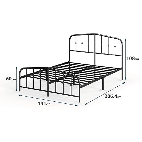 Zinus Heidi Bett 140x200 cm - Höhe 31cm mit Stauraum unter dem Bett - Metall Plattform Bettgestell mit Kopfteil und Fußteil - Schwarz
