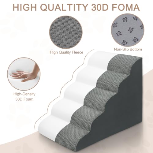 Image of Extra Wide Dog Stairs for Large Dogs 20 inch W, 5-Step Pet Ramp for High beds