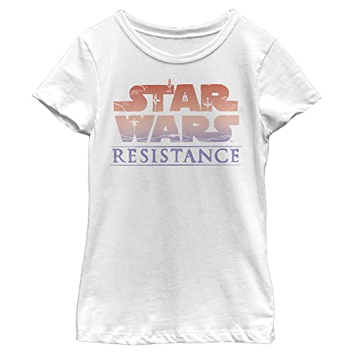 STAR WARS Resistance Gradient Logo Girls Short Sleeve Tee Shirt, White, X-L