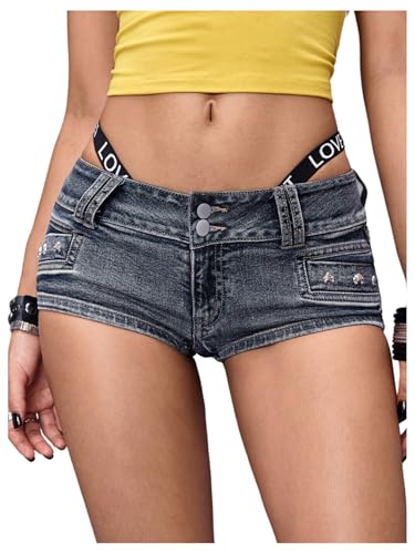 【00s levi's】euro hakama denim shorts y2k Buy WDIRARA Women's Low Rise Skinny Mini Denim Shorts Y2k Stretchy
