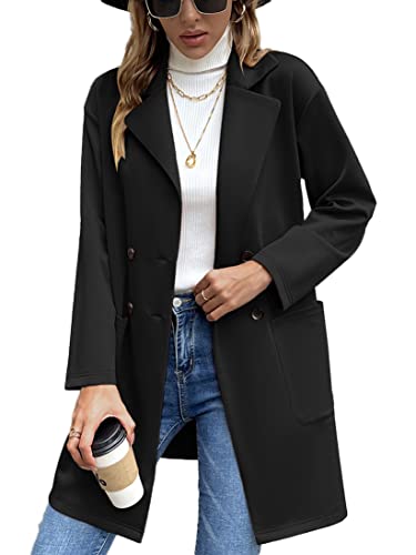 SotRong Longline Blazer à revers pour femme ouvert sur le devant - Cardigan de bureau élégant, Noir , S Cover