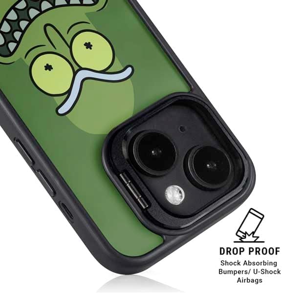Skinit Kickstand Phone Case Compatible with iPhone 15 - Officially Licensed Adult Swim Rick and Morty Pickle Rick Design