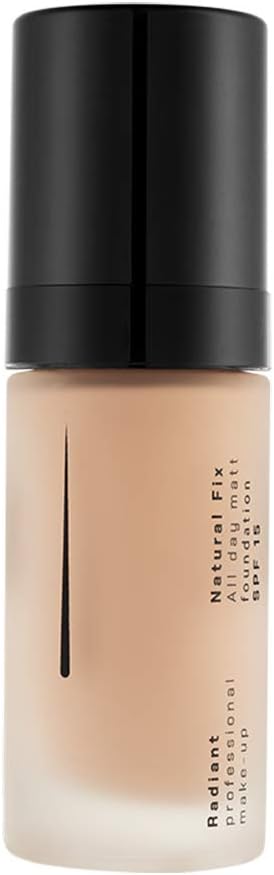 Radiant Professional Natural Fix All Day Matte Cream Foundation Makeup – Long Wear, Full Coverage Matte Foundation w SPF 15 – Oil Free Lightweight Formula for All Skin Types, 1.01oz (04 Peachy Beige)