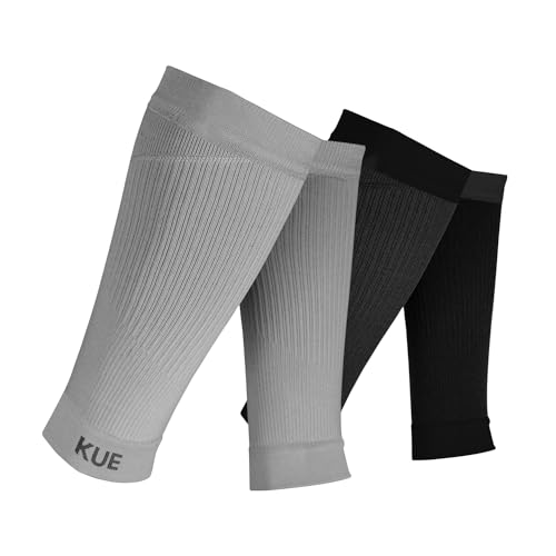 Image of KUE Compression Calf Sleeve | Men & Women Calf Support for Gym, Sports & Fitness|Calf Support, Blood Circulation, Swelling, Shin Splints, Varicose Veins, Recovery|Pack of 2| (L /XL, Black /Grey)
