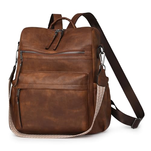 Image of Women's Fashion Backpack Purse for Women Leather Multipurpose Design Ladies Shoulder Bag Travel bag Satchel Handbags (Dark Brown-1)