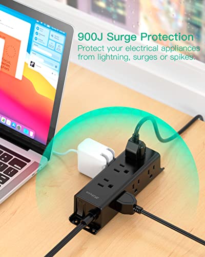 Image of mifaso Surge Protector Power Strip - mifaso 8 Outlets 4 USB (2 USB C) Charging Ports (WHT) (Black -, 3.04 m)