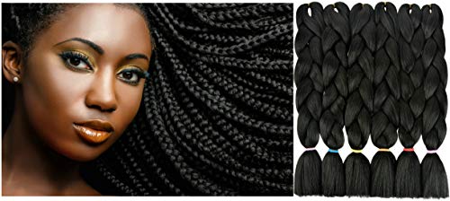 RYHAIR 24 Inches Kanekalon Braid Hair Original Ultra Jumbo Synthetic Braiding Hair Extensions for Braiding (6 pack Black)