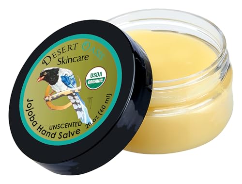 Desert Oasis Skincare | Organic Unscented Hand Salve – Over 50% Organic Jojoba Oil with Beeswax & AvocadoOil – Gentle, Fragrance-Free Balm for Sensitive Skin, Dry Hands & Cuticles (2 oz / 60 g)
