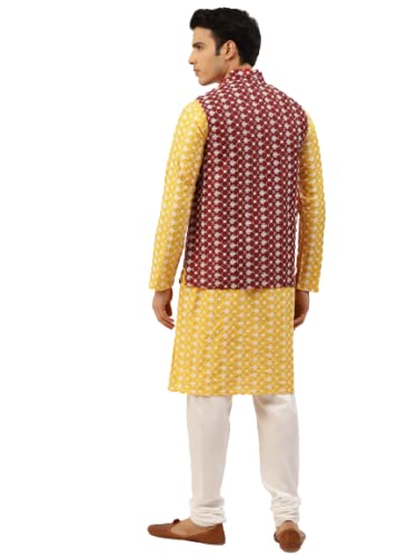 Image of SOJANYA (Since 1958 Men's Silk Blend Light Green Kurta & Nehrujacket with White Pyjama Combo