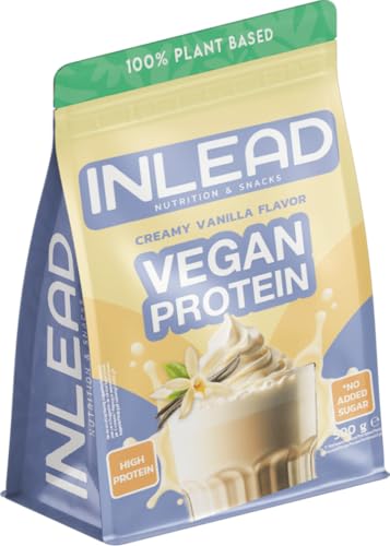 INLEAD - Vegan Protein - CREAMY VANILLA | Veganes Proteinpulver mit Cremiger Konsistenz | Optimales Aminosäureprofil - 100% Pflanzlich - ohne zugesetztem Zucker | Mehrkomponenten Eiweißpulver - 500g
