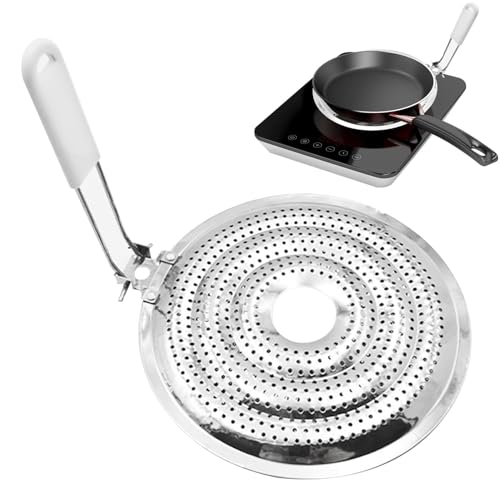 Heat Diffuser Flame Reducer Simmer Plate, Stainless Steel Heat Diffuser for Gas and Electric Stove, Double Thickening Food Warmer with Handle for Milk Coffee Cookware(Silver)