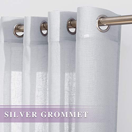 NICETOWN Linen Sheer Mist Grey Curtains for Windows 84 inches Length, Grommet Solid Semi Sheer Linen Drapes Privacy with Light Filtering for Living Room/Bedroom, W52 x L84, 2 Panels