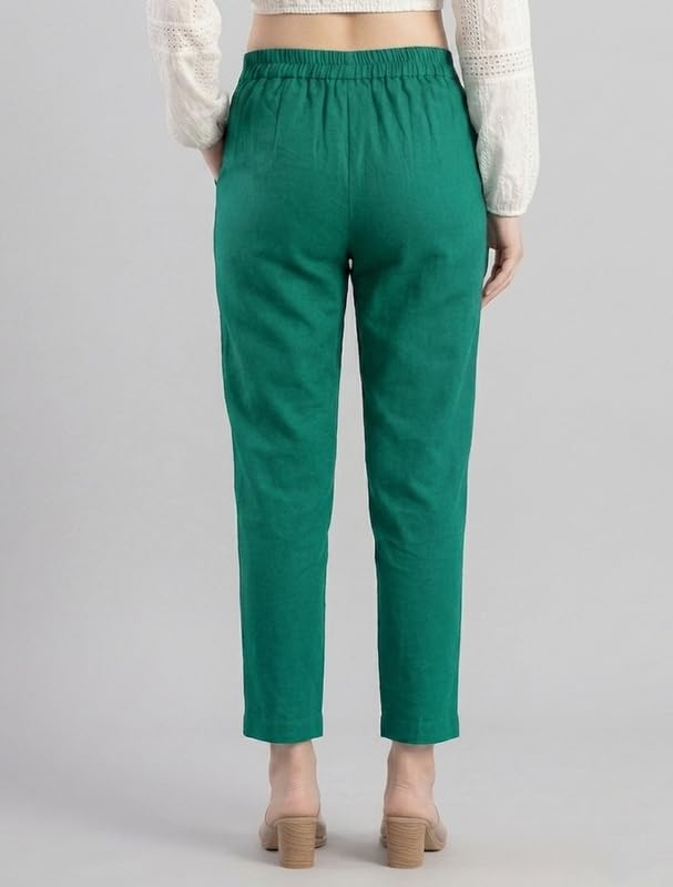 Image of Solid Cotton Woman Trousers Pants Regular Fit Kurti Pant with Drawstring Daily Office Formal Casual Use