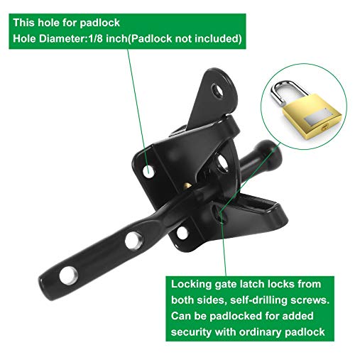 2 Pack Self Locking Gate Latch, Automatic Gravity Lever Latch For Wood Fence Gate Latch With Fasteners/5.7 Inch, Black Gate Hardware For Vinyl Fences #TOP2