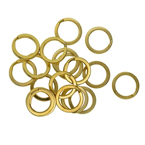 shamjina 20Pcs 15mm Flat Split Solid Brass Key Rings Keys Charms Clasps Split Keyrings Flat Ring for Home Car Office Keys Attachment DIY Craft