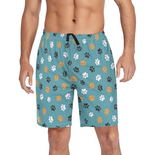 Men's Pajama Shorts Soft Comfy Casual Sleep Lounge Animal Cat Paw Dog Pj Bottom with Drawstring & Pockets