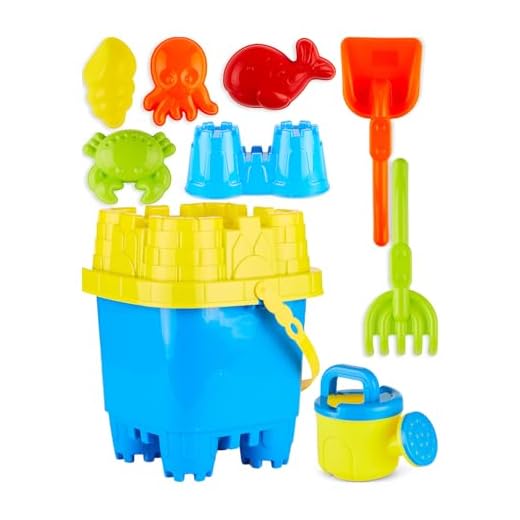 PREXTEX 10 Piece Beach Toys Sand Toys Set for Kids, Bucket with Sifter, Shovel, Rake, Watering Can, 5 Animal and Castle Sand Molds for Kids & Toddlers