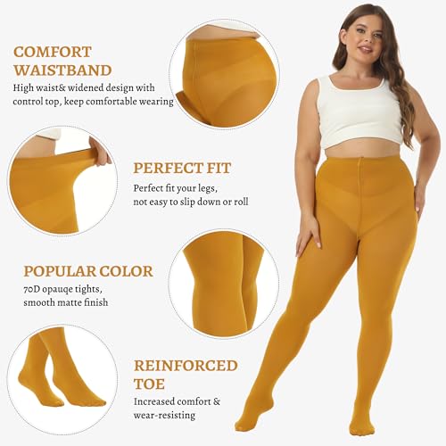 MANZI Women's 2 Pairs Plus Size Control Top Tights Ultra-Soft Panty Hose