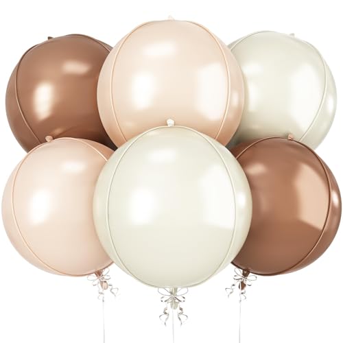 Image of Nude Cream Beige Round Foil Balloons Boho Birthday Decor 22 Inch 6 Pcs