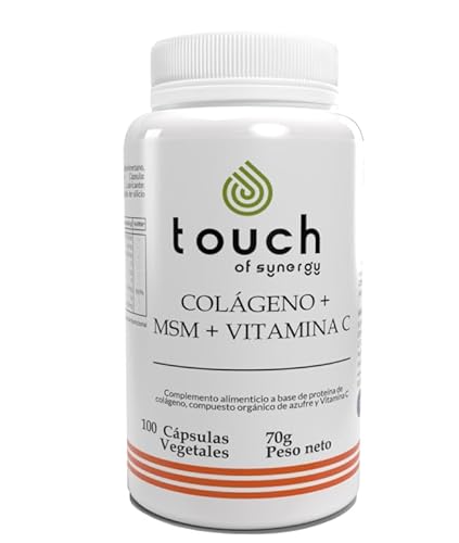TOUCH OF SYNERGY – Colágeno + MSM + Vitamina C – Cuidado Articular, Piel y Cabello – 100 Cápsulas Vegetales – Antioxidante, Antiinflamatorio, Recuperación Muscular