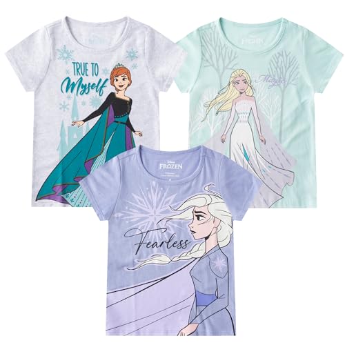 Disney Frozen Elsa and Anna Girls 3 Pack Short Sleeve T-Shirt for Toddler and Big Kids