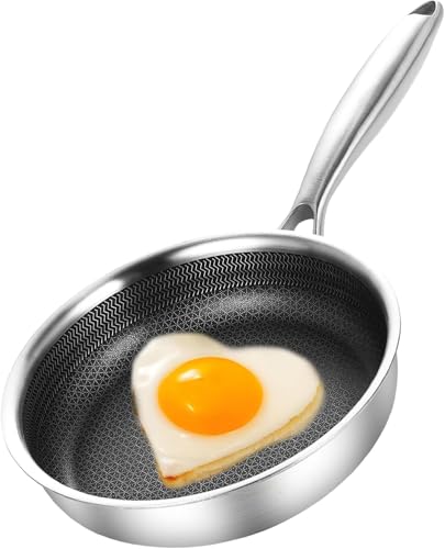 Image of DELARLO Tri-Ply Stainless Steel Frying Pan 5.6 inch Nonstick kitchen skillet | Stainless Steel Pan Cooking Heat fast and evenly Compatible with All Cooktops Dishwasher and Oven Safe